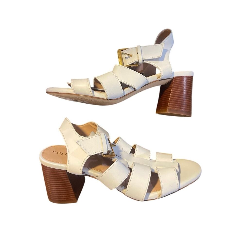 Cole Haan Josie Heeled Fisherman White Leather Sandals SZ 6.5 NWOB Block Heel